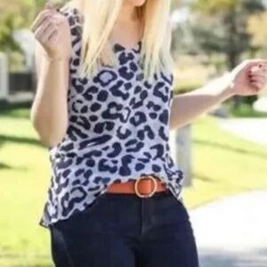 CABI 5536 Purple & Black Leopard Print Layered Sleeveless Peplum Blouse Medium